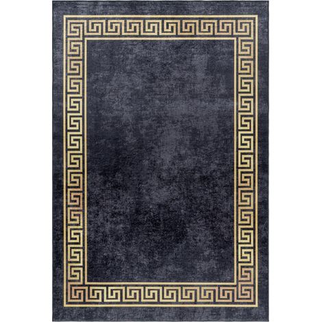 Tapis orient 200x290 noir et beige rectangle motifs orientaux HUSLIA (1/5)