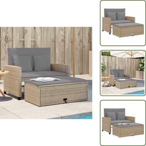 Gartensofa mit Kissen 2-Sitzer Beige Poly Rattan - Outdoor-Sofa - Gartensofa - Relaxsessel - Lounge Set - Rattan-Sofa (1/5)