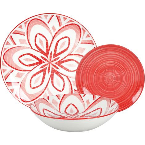 Servizio di Piatti da Tavola in Ceramica Medina Rosso 18 Pezzi (1/2)