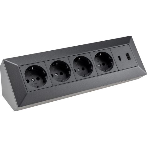 CHILITEC Bloc multiprise 23791, 4 prises, USB-A+C, 250V/16A, anthracite