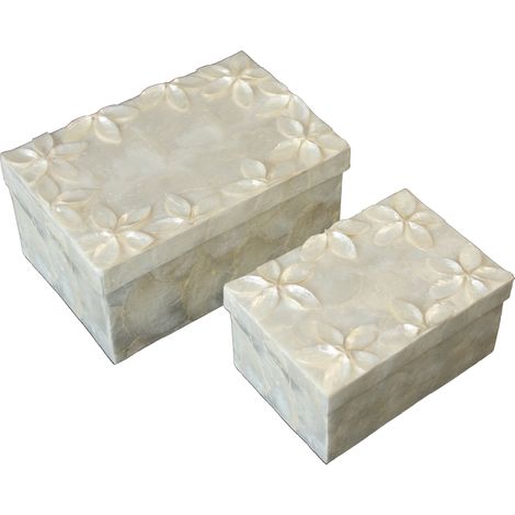Ensemble 2 boîtes rectangulaires Fleurs De Nacre Relief Naturel 21X14X10+16X11X8 Cm