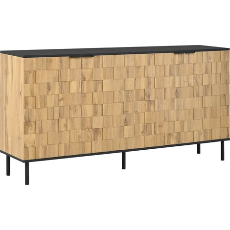 Sideboard mit 2 Türen und festem Einlegeboden auf Metallfüßen für Wohnzimmer und Flur, Natur, 160×35×80,5 cm (1/5)