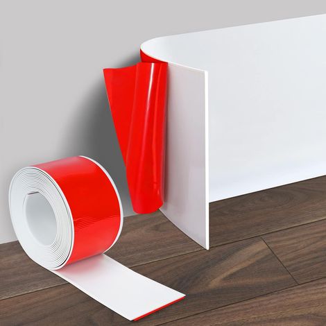 Plinthe auto-adhésive, 10cm x 10 mètres PVC plinthe souple, plinthe flexible, plinthe décorative, plinthe coudée, facile à couper, plinthe plate pour salon, salle de bain, cuisine, blanc (1/5)