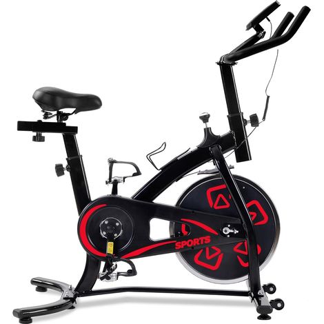 Exercise bike for men and women with LCD console, adjustable seat and handlebars for use at home, in the gym, studio or for cardio (red) (1/5)