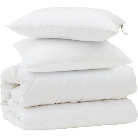 Ensemble de couette trois pièces en duvet d'oie et microfibre blanche (1/5)