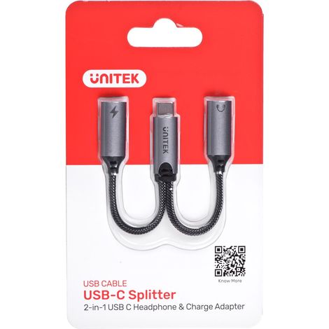 Adaptateur Unitek USB-C vers 1 port audio USB-C, 1 port USB-C PD 18 W (1/5)