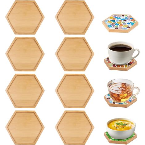 Set di 8 sottobicchieri vuoti in bambù per artigianato, piante, tazze, candele, preghiere per spa, decorazioni per il soggiorno, mosaici fai da te (1/5)