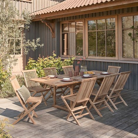 Salon de jardin en teck massif extensible 8/10 places