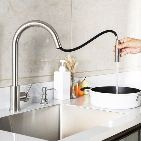 Kitchen faucet with 2 jet shower Kitchen faucet with pull-out shower 360° rotating sink faucet Kitchen mixer tap Cold and hot water (1/4)