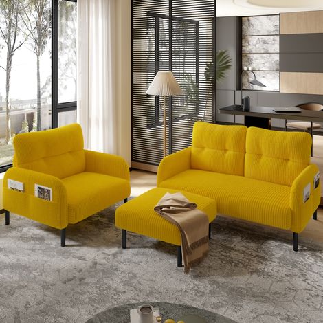 Conjunto sofá 2 plazas sillón y puff de pana OKMYHOME (1/5)