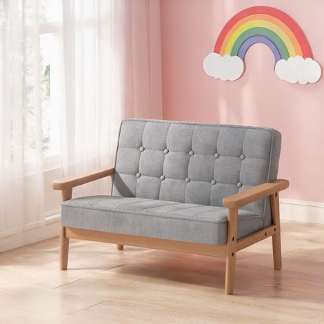 Fauteuil enfant en bois massif et tissu velours 77 x 42 x 48 cm (1/5)