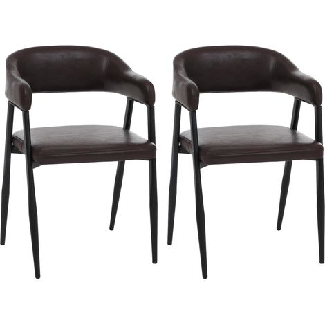 Lot de 2 chaises de salle à manger style industriel rétro avec accoudoirs en métal et similicuir brun foncé 040008985 (1/5)