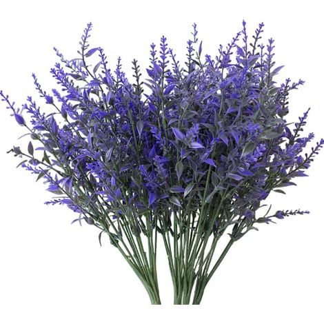 Fleurs artificielles, lavande, 20 bouquets, arbustes résistants aux UV, plantes vertes artificielles en plastique, jardinière suspendue, clôture végétale (1/5)