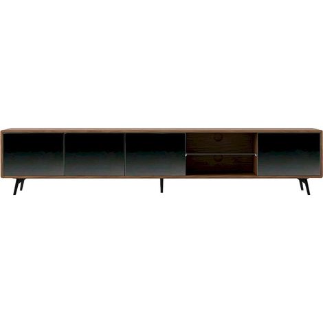 Meuble TV bois noyer portes en verre miroir - Noyer (1/5)
