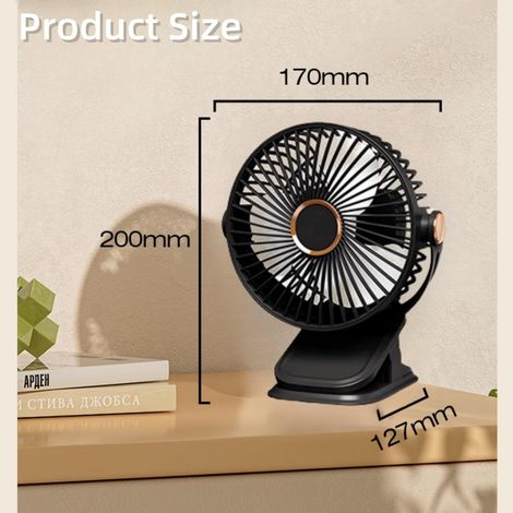 Ventilateur pince, USB Silencieux, 5 Vitesses, Rotation 360°, Avec des lumières, Convient aux bureaux aux dortoirs,1200mah,noir (1/4)