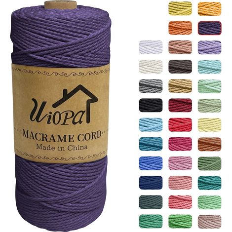 Corde Macramé 2mm x 200m, Ficelle Macramé 3-Ply Corde Coton, Fil Macramé de Tressée DIY pour Cintres de Plantes Tentures Murales Jardinage Décoration Bohème (Violet Foncé) (1/5)