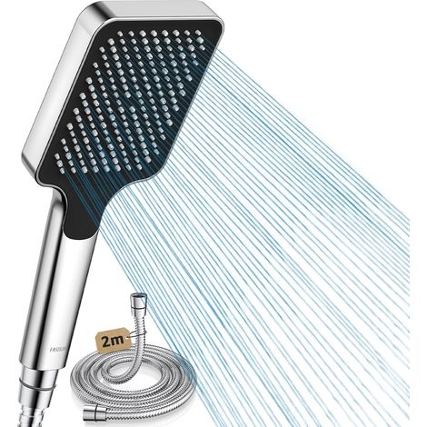 Barre de douche TuseRxln - Support de pommeau de douche - Pommeau de douche en silicone antibactérien avec 3 jets - 1 pièce - Pour un usage quotidien et les enfants - Argent (1/5)