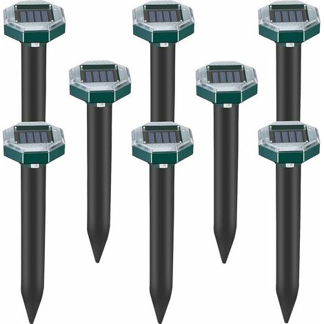 Lot de 8 pics repulsifs a ultrasons pour taupes, serpents et campagnols a energie solaire pour pelouse, jardin et cour, repulsif a sardines