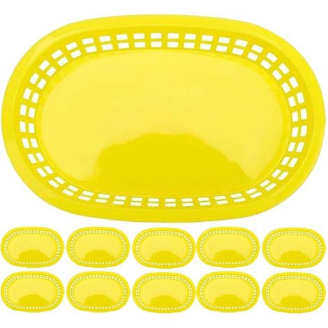 12 paniers à goûter empilables dans des contenants jaunes, parfaits pour les pendaisons de crémaillère et un usage quotidien. (1/5)