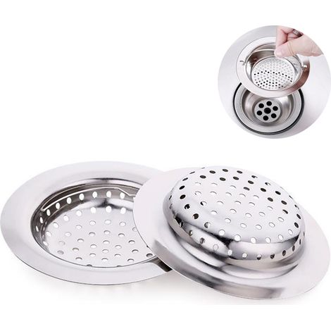 Lot de 2 crépines, acier inoxydable, filtre 3 mm, poignée ergonomique, cuisine et salle de bain (1/5)