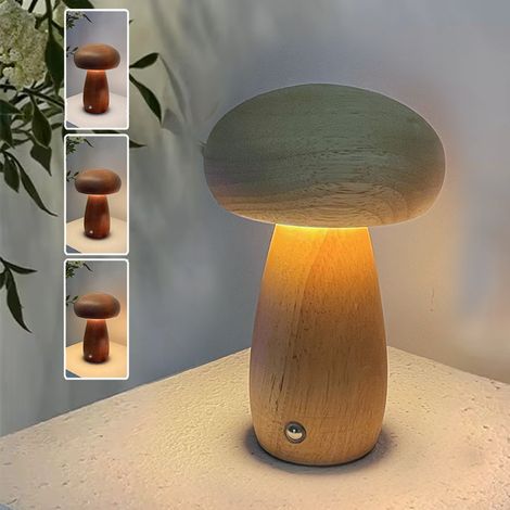 Lampe de table LED sans fil, lampe de bureau rechargeable en forme de champignon, petite veilleuse tactile, gradation continue à 3 couleurs (1/5)
