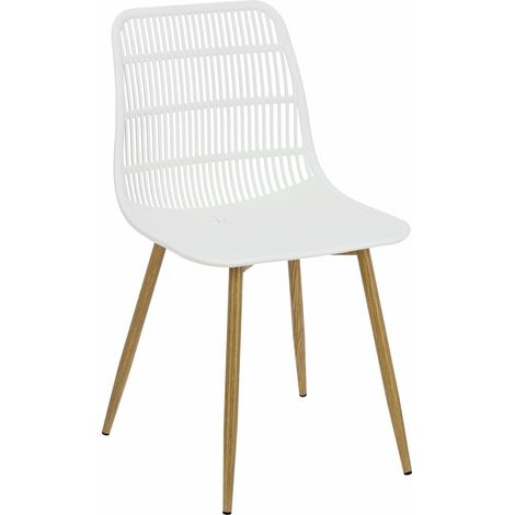 Chaise Klaus en polypropylène blanc – Dossier ergonomique ventilé – Pieds en métal avec placage bois – Confort optimal pour intérieur moderne (1/5)