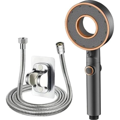 Pommeau de douche avec flexible et support mural, douchette à main avec jet creux, surpresseur (1/5)