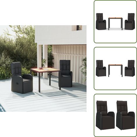 Cojines de jardín - vidaXL Juego comedor jardín 3 pzas madera acacia ratán sintético negro - Ratán sintético