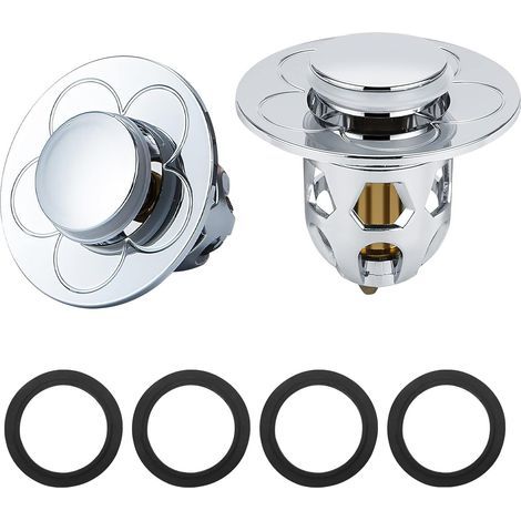 Lot de 2 Bouchons de vidange universels en Acier Inoxydable, Filtre de vidange intégré en Laiton avec 2 Joints en Caoutchouc pour évier de 34 à 40 mm de diamètre, Salle de Bain, Cuisine (1/4)