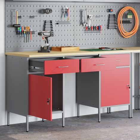 Werkbank 3 pcs Rot 150 x 55 x 85 cm Holzwerkstoff und Stahl vidaXL