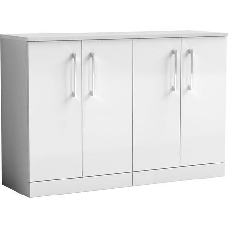 Balterley Bramshall Modern Bathroom 4 Soft Close Door Floor Standing Vanity with Worktop, Rigid & Durable, Gloss White, 1205 mm