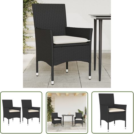 The Living Store Chaises de jardin avec coussins lot de 2 noir résine tressée - Chaise De Jardin - Fauteuil De Jardin - Mobilier De Jardin - Résine Tressée - Rotin Synthétique (1/5)
