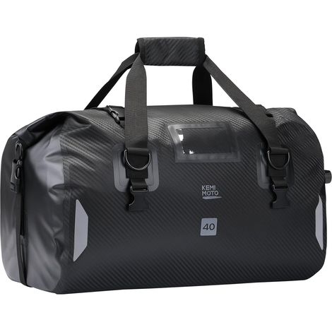 Sac Moto Étanche IPX6, 40L Sacoche Arrière Moto Grande Capacité avec Bandoulière Amovible, Sac de Voyage Réfléchissant avec 4 Sangles Rapides, Idéal pour Tourisme Camping Bateau, Noir (1/5)