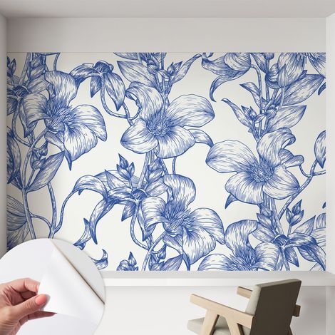 Carta da parati autoadesiva - fotomurale - decorazione parete - stile elegante - decorazione casa - Ramoscelli fioriti 152x104 cm (1/5)