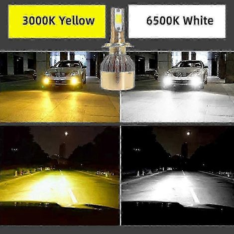 Ampoules de phares LED bicolores compatibles avec les voitures - 3000K jaune blanc 12V antibrouillard H1 H4 H7 H11 9005 9006 880 9012