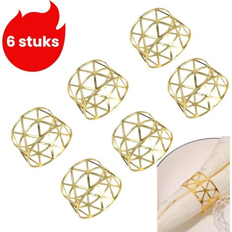 Lot de 6 ronds de serviette en métal avec encoche pour banquet et décoration de table dorés (1/5)