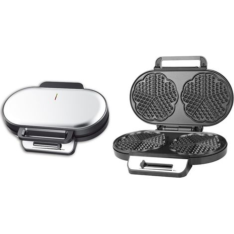Gaufrier 1200 W pour gaufres double cœur, avec plaque, contrôle continu de la température, revêtement antiadhésif, boîtier en acier inoxydable, rangement des câbles (1/5)