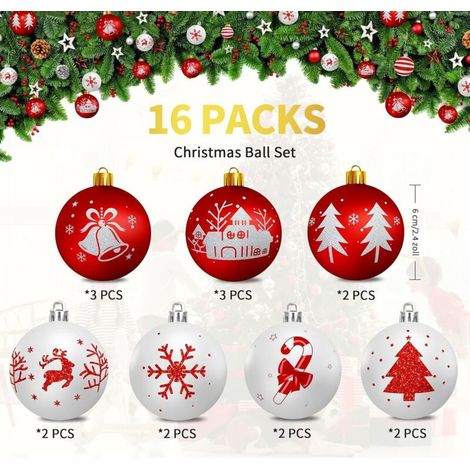 Boules De Noël Blanches Et Rouges 16pcs Décoration Sapin Incassable Ornements Arbre Intérieur Maison (1/4)