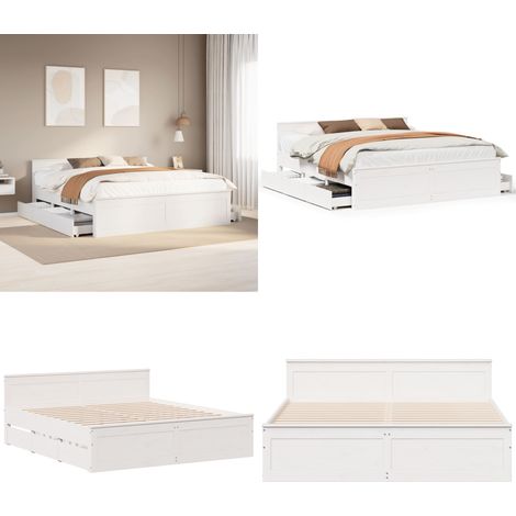 Cadre de lit sans matelas avec tête de lit 200x200 cm bois pin - Lit sans matelas - Tête de lit bois (1/5)