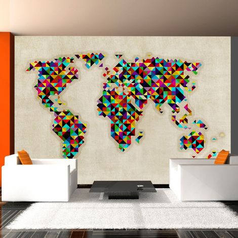 Papier Peint "World Map a Kaleidoscope of Colors" 154 x 200 cm (1/2)