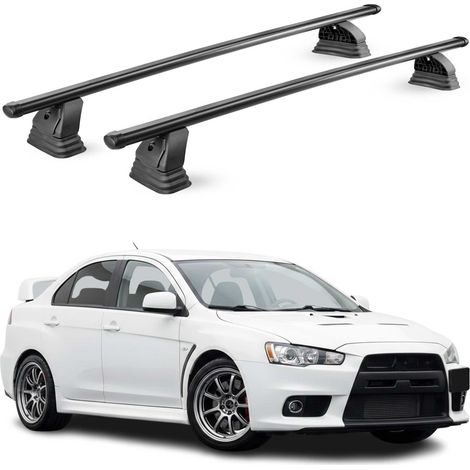 OMAC Barres de toit transversales en acier pour Mitsubishi Lancer Evo 10 2008-2015 – TÜV / DIN 75302:2019 – Antivol inclus – Rainure en T (accessoires) – Charge max 75 kg – 2 barres – Noir (1/5)