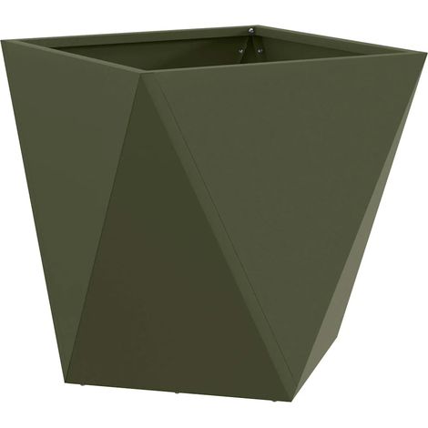 Jardinera moderna para exterior 40 x 40 x 40 cm con base integrada elegante diseño de acero verde oliva 020053068 (1/5)