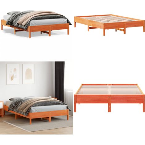 Massivholzbett ohne Matratze Wachsbraun 120x200 cm Kiefernholz - Holzbett - Kiefernholzbett - Doppelbett - Wachbraunes Bett - Lattenrost - Home & Living