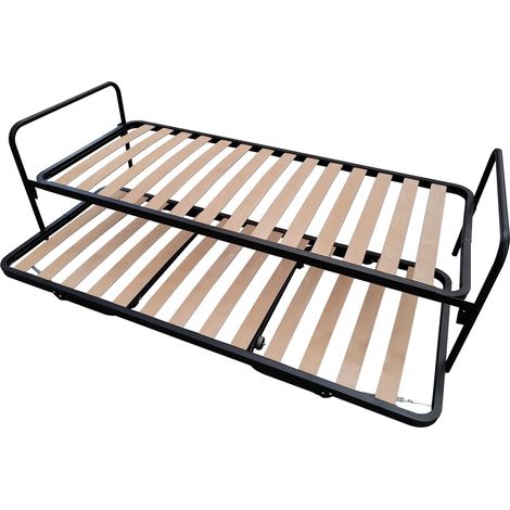 EVERGREENWEB - Set 2 posti Letto con due Reti Singole 80x190 a doghe in Legno, Apribile con Ruote, Rete Singola a Scomparsa Salvaspazio, Struttura in Metallo, Base Letto per tutti Materassi