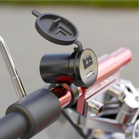 Wasserdichte Motorrad-Handyhalterung mit 12V-USB-Ladegerät und Schalter (Schwarz)