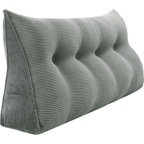 VERCART Großes Keilkissen, Langes Lesekissen, Bettruhe Rückenkissen, Dreieckiges Liegekissen, Dekoratives Kopfteilkissen für Tagesbett oder Tiefes Sofa, Cord Grau, 140cm