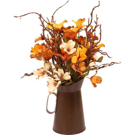 Fleurs d'automne artificielles avec Pot en métal, Arrangement Floral réaliste pour la décoration de la maison (1/5)