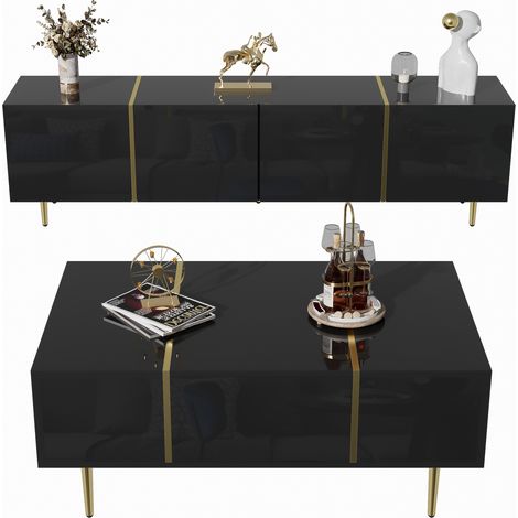 Ensemble meuble TV + table basse – Noirs brillants, modernes (1/5)