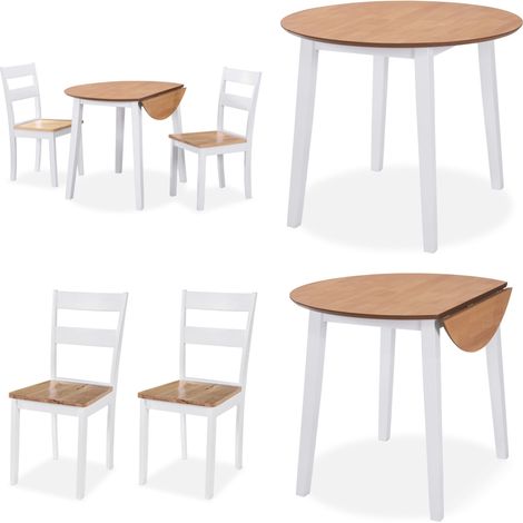 Essgruppe 3-tlg. MDF und Gummibaumholz Weiß - Esszimmerset - Essgruppe - Klapptisch - Stuhl - Weißes Esszimmer - Home & Living (1/5)