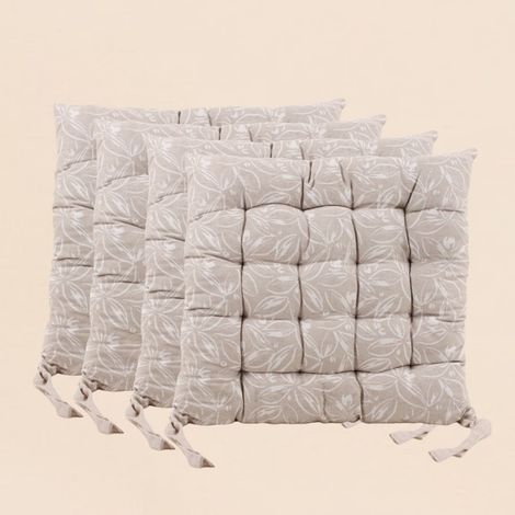 Lot de 4 galettes de chaise beiges en coton à motifs (1/5)